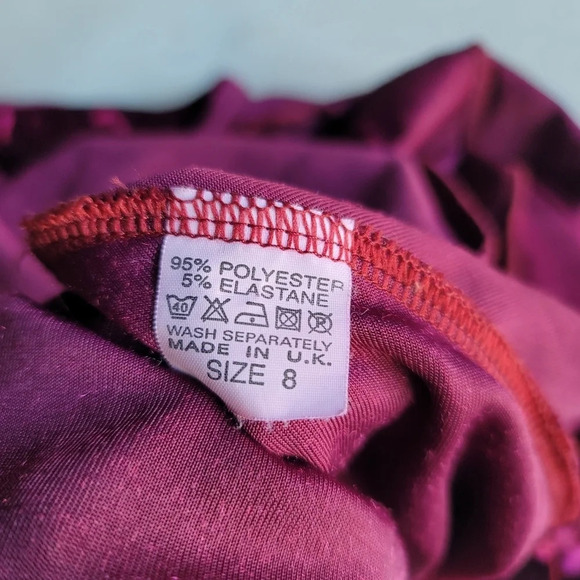 ASOS Club L London Crushed Berry Red Velvet Peplum MIDI Dress UK8 Stretch Small - Picture 11 of 11